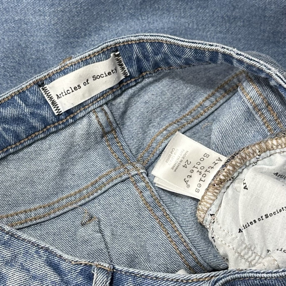 Articles Of Society Light Denim Blue Jenner Wash Mid Rise Straight Slim Jeans 24 - Picture 5 of 6